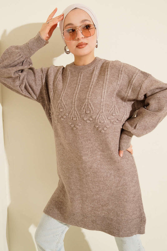 Cluster Embossed Soft Knitwear Tunic Mink