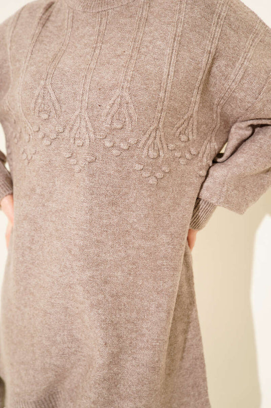 Cluster Embossed Soft Knitwear Tunic Mink