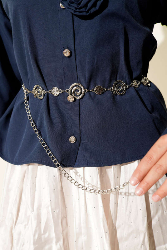 Salyangoz Sembollü Zincir Kemer Gümüş