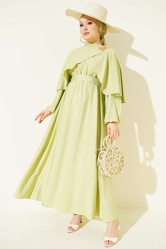 Salyangoz Toka Detaylı Elbise Çağla Yeşili