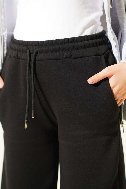 Şardonlu Bağcıklı Pantolon Siyah