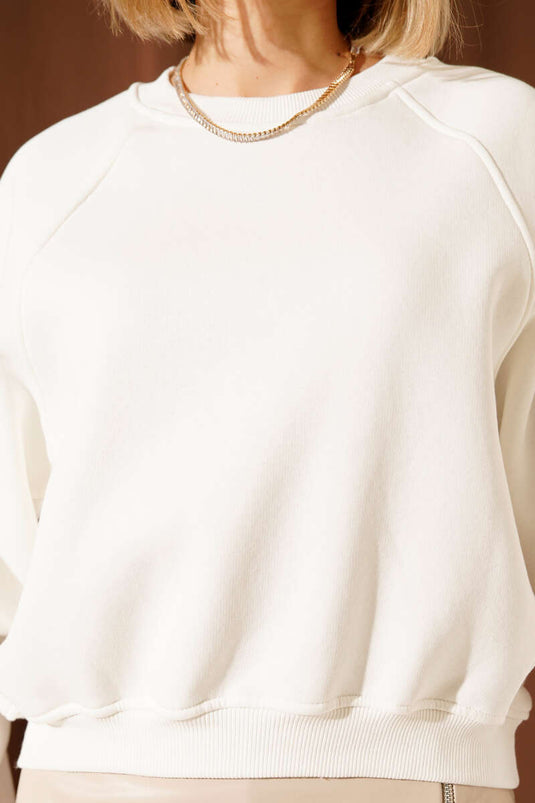 Şardonlu Basic Kısa Sweatshirt Ekru