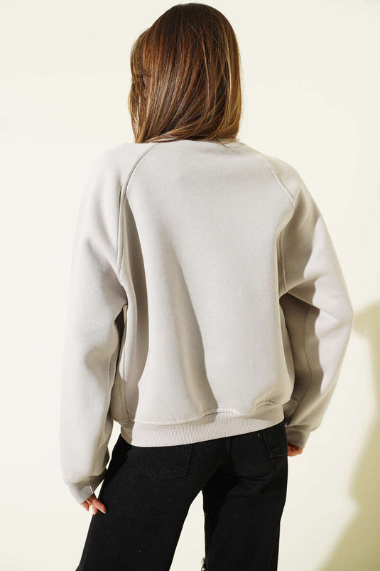 Şardonlu Basic Kısa Sweatshirt Gri
