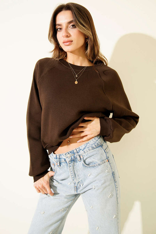 Brushed Basic Short Sweatshirt, Coffee