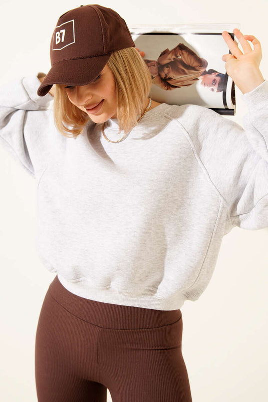 Fleeced Basic Korte Sweatshirt Melangekleurig Grijs