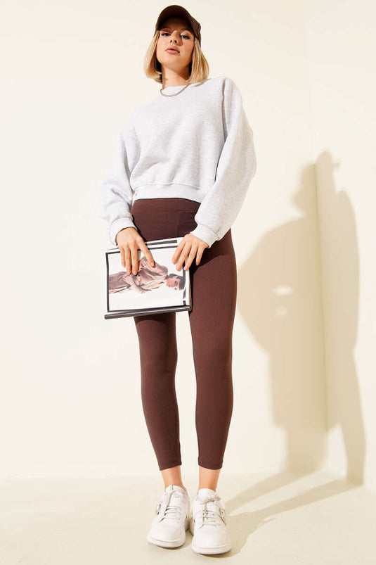 Fleeced Basic Korte Sweatshirt Melangekleurig Grijs