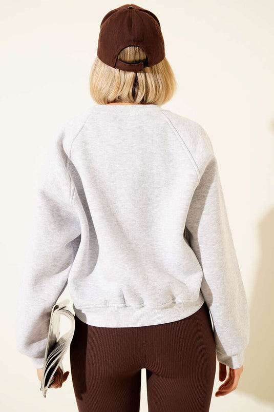 Fleeced Basic Korte Sweatshirt Melangekleurig Grijs