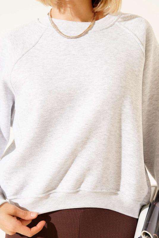 Fleeced Basic Korte Sweatshirt Melangekleurig Grijs
