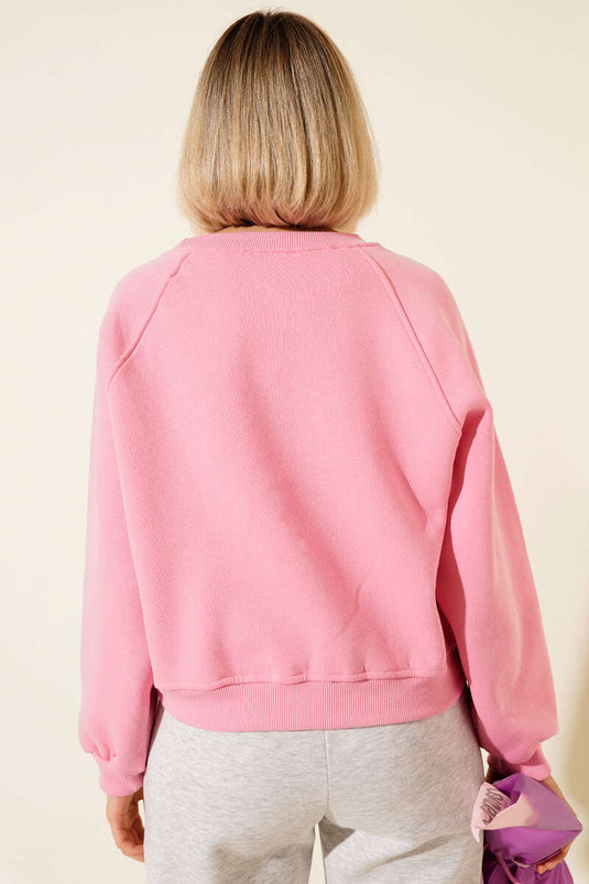 Şardonlu Basic Kısa Sweatshirt Pembe