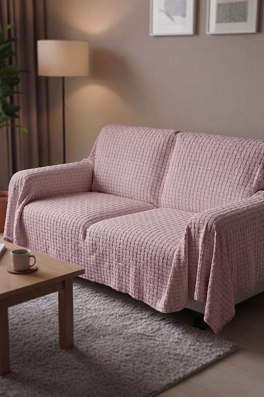 Copertura per divano letto in tessuto scardonato color cipria