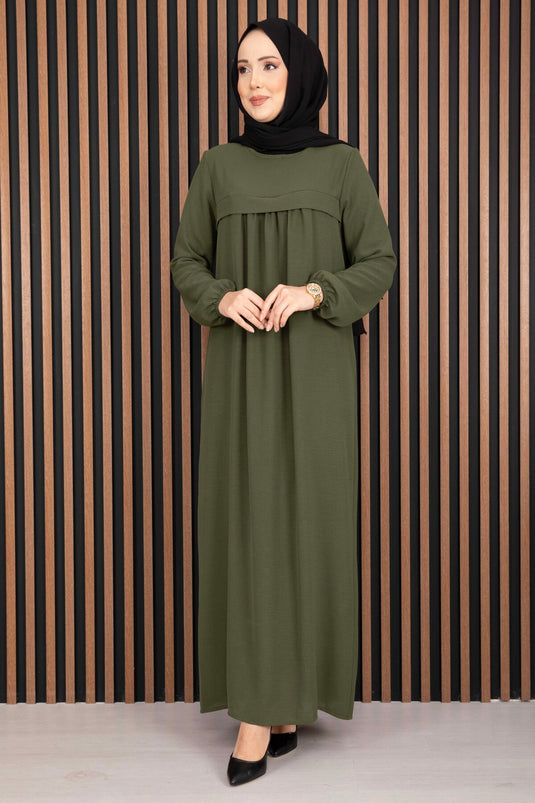 Sare Gewand mit Details, Kopftuchkleid, Olivgrün