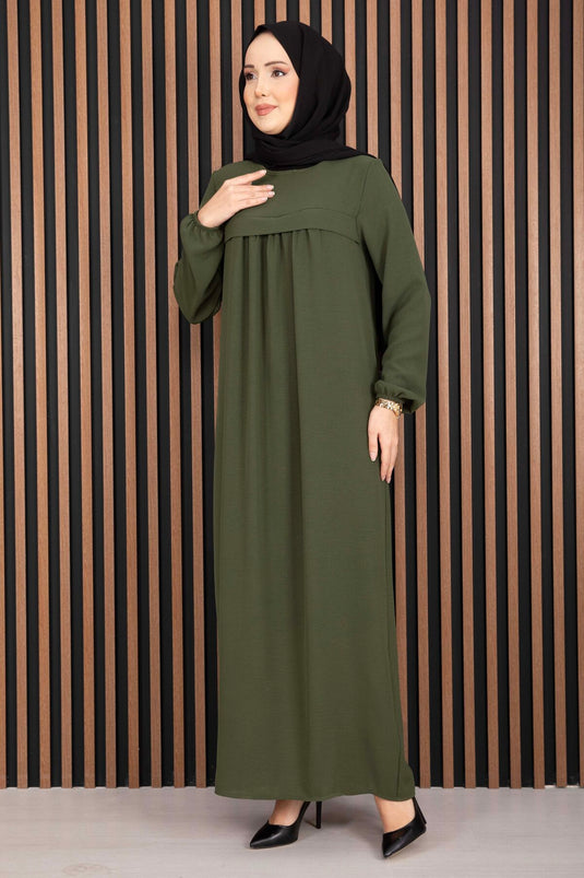 Dress with Fabric Details, Modest Style, Olive Green