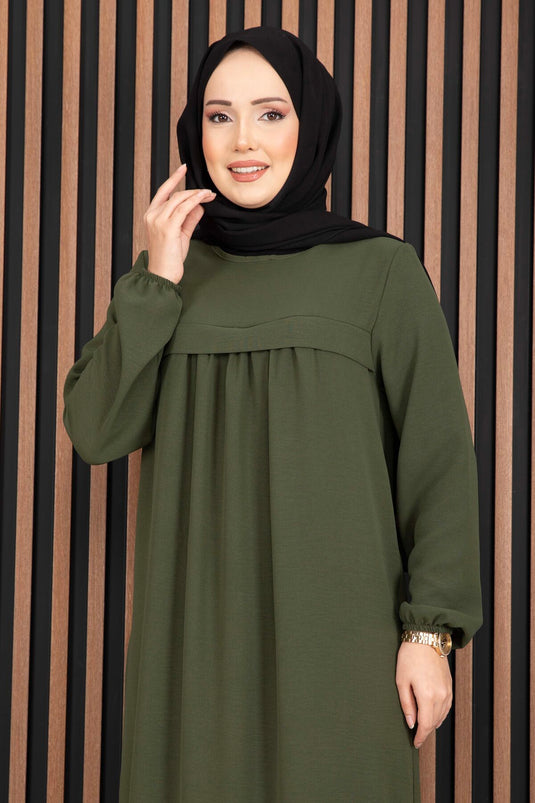 Dress with Fabric Details, Modest Style, Olive Green