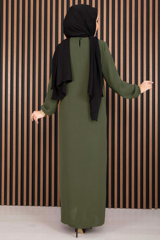 Sare Gewand mit Details, Kopftuchkleid, Olivgrün