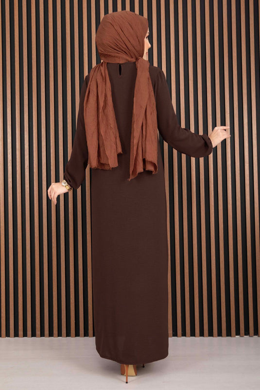 Robe voilée avec détails Sare Marron
