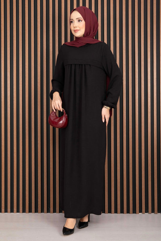 Dress with Fabric Detail Modest Covering Black