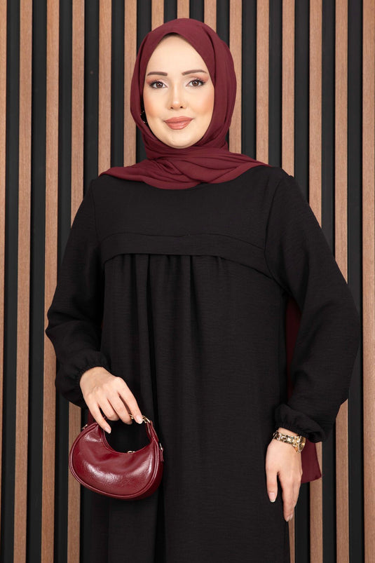 Dress with Fabric Detail Modest Covering Black