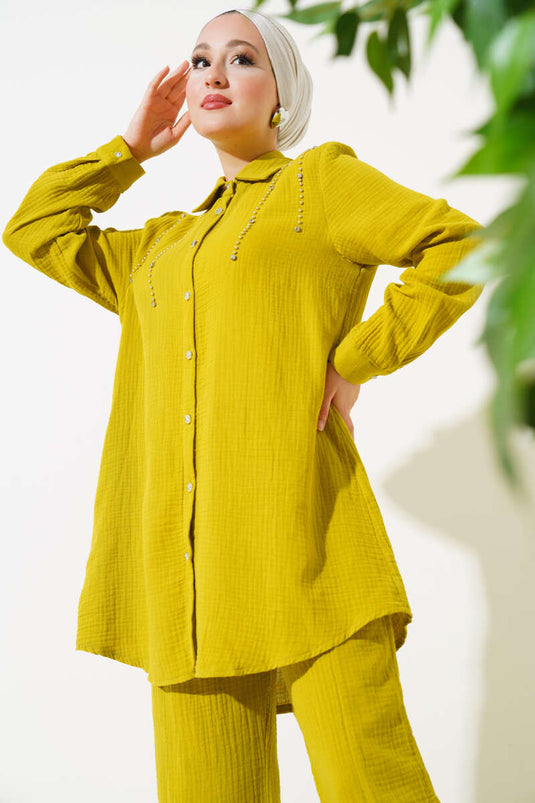 Sarkıt Taş Detaylı İkili Takım Yağ Yeşili