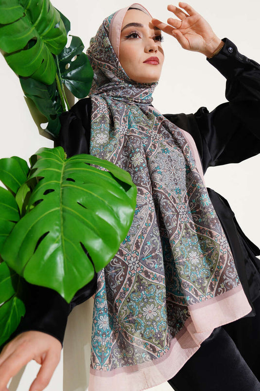 شال سلمون بنقشة زهور حلزونية