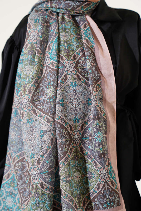 Sarmal Çiçek Desen Şal Somon