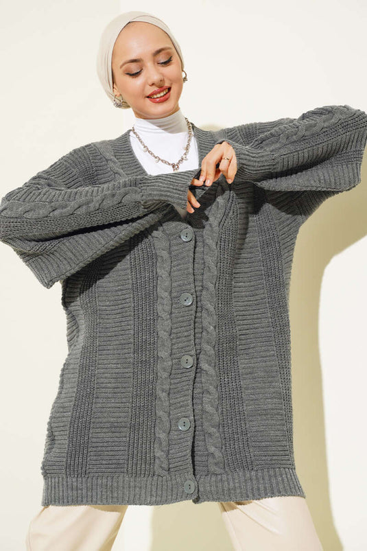 Sarmal Desen Detaylı Triko Hırka Antrasit