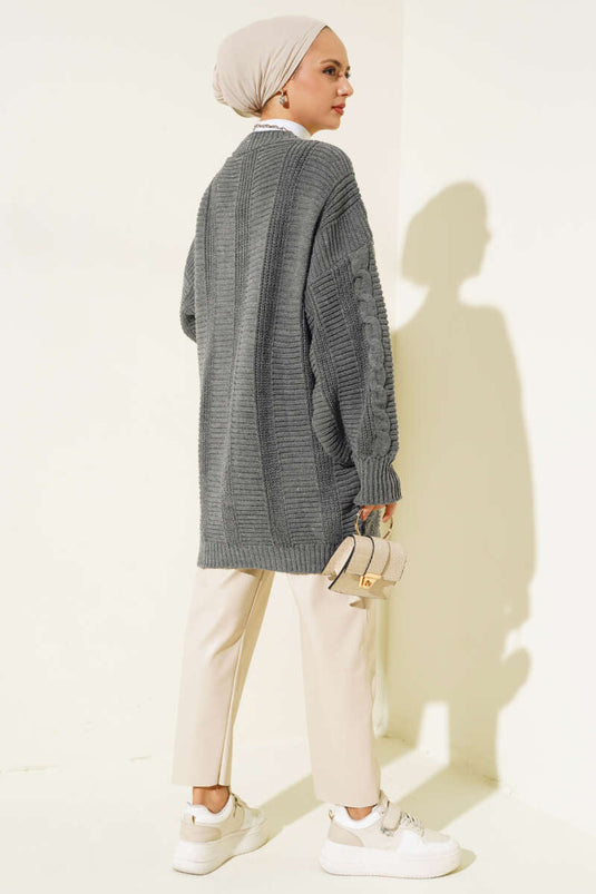 Sarmal Desen Detaylı Triko Hırka Antrasit