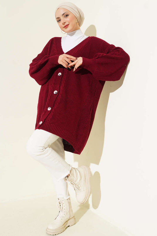 Sarmal Desen Detaylı Triko Hırka Bordo