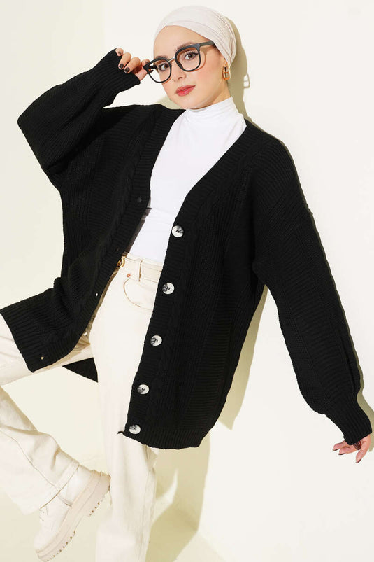 Cardigan in maglia con dettagli a motivo a spirale nero