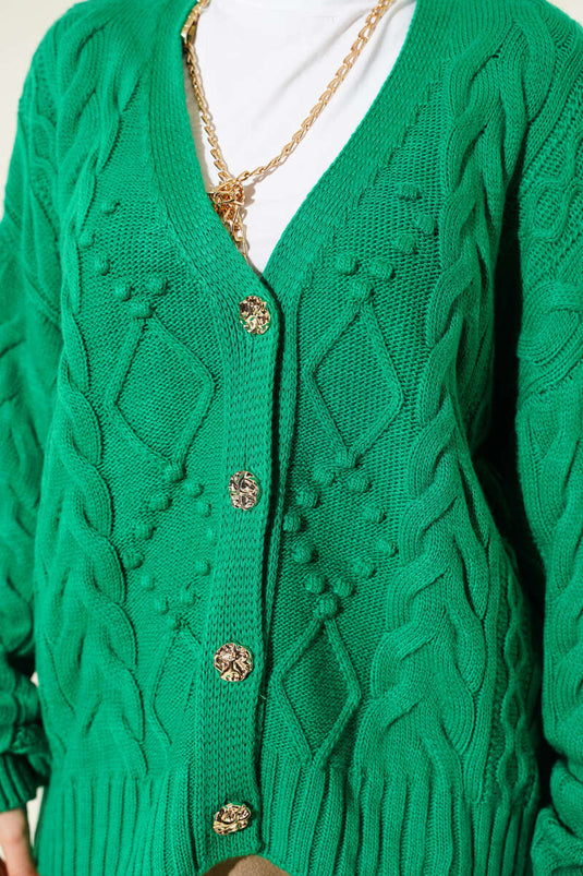 كارديجان قصير أخضر بنمط حلزوني وأزرار