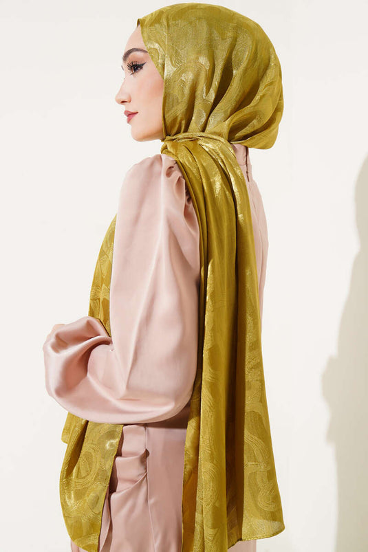 Spiral Pattern Jacquard Melisa Shawl Oil Green -44