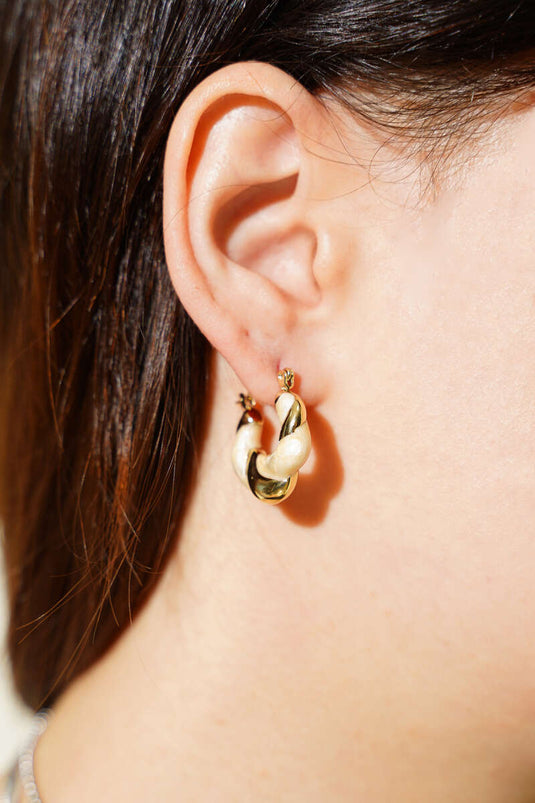 Spiral Hoop Earrings Beige