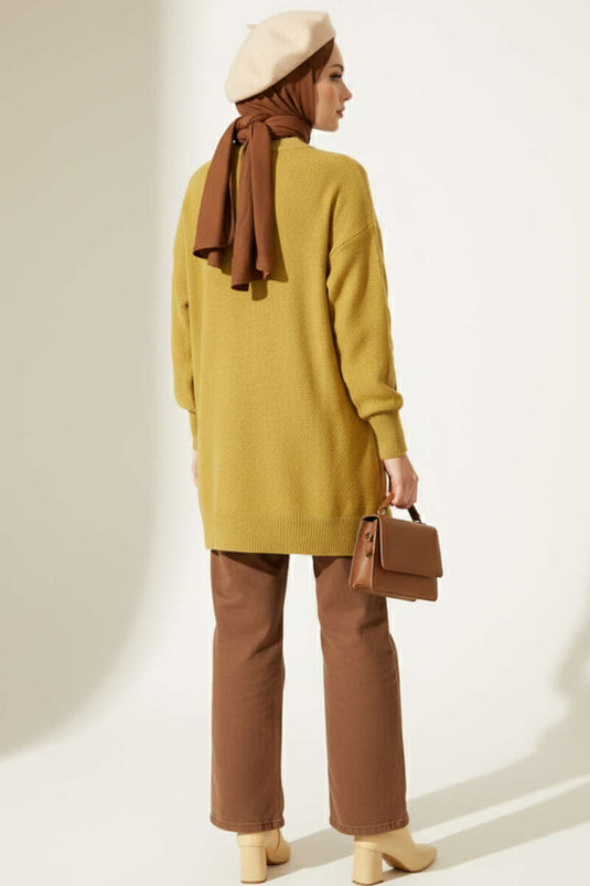 Sarmal Kabartmalı Yumoş Triko Tunik Yağ Yeşili