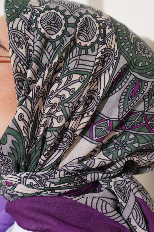 Bambusschal mit Spiralmotiv, Pflaume