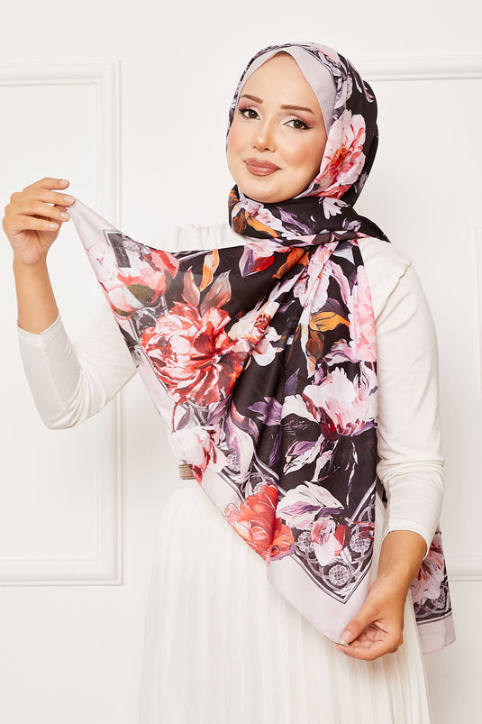 Ivy Flower Pattern Hijab Shawl Beige