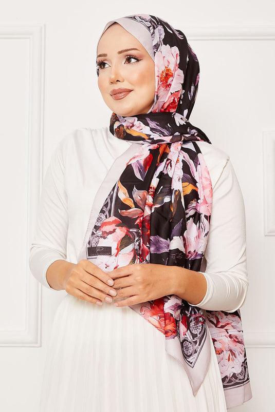 شال حجاب بنقشة زهرة اللبلاب، لون بيج