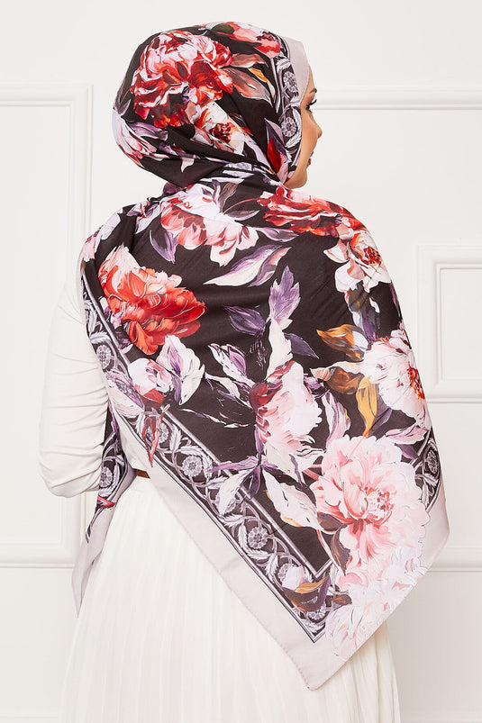 شال حجاب بنقشة زهرة اللبلاب، لون بيج