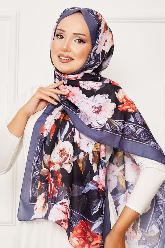 شال حجاب مدخن بنقشة زهرة اللبلاب