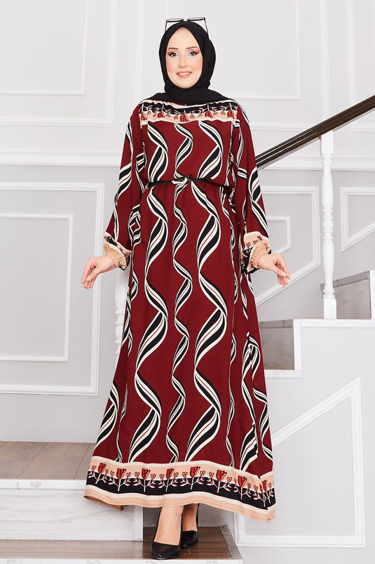 Ivy Patterned Hijab Dress Burgundy