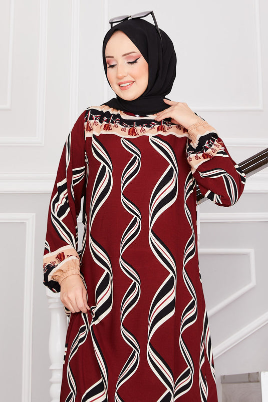 Ivy Patterned Hijab Dress Burgundy