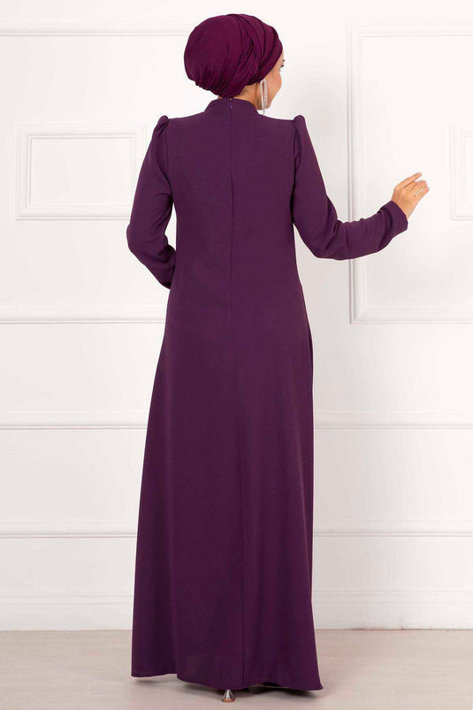 Climbing Stone Design Crepe Evening Dress Purple