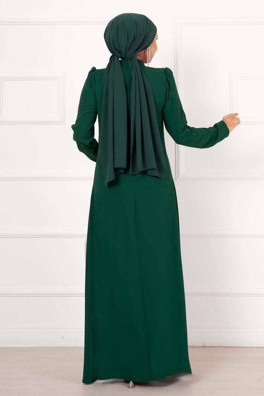 Climbing Stone Design Crepe Evening Dress Emerald