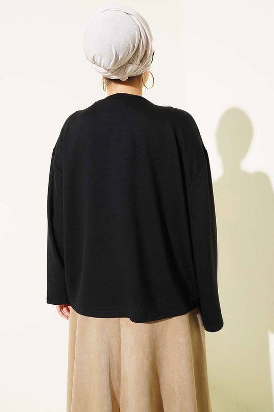 Flower Embroidered Blouse Black