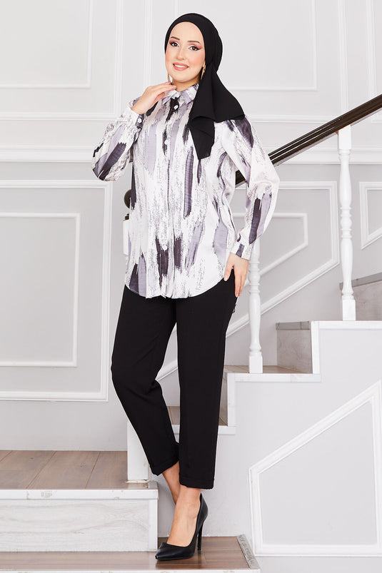 Tunique à motifs en satin noir