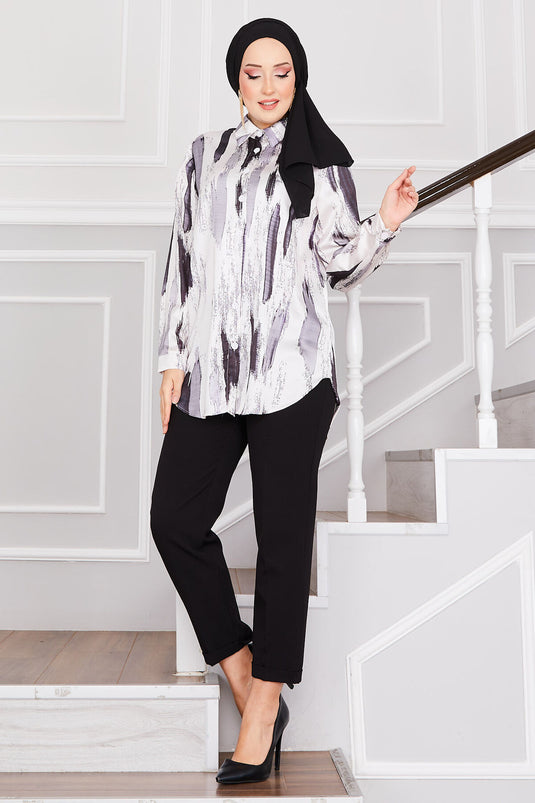 Tunique à motifs en satin noir