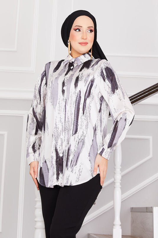 Tunique à motifs en satin noir