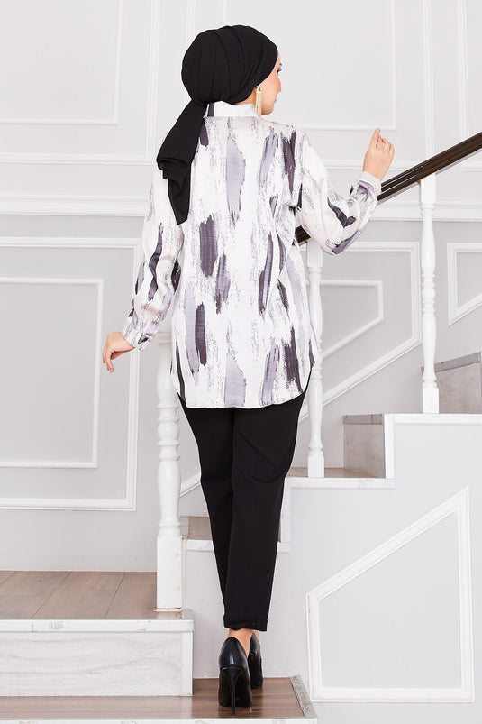 Tunique à motifs en satin noir