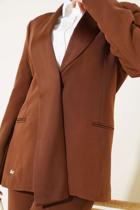 Satin Trimmed Jacket Two-Piece Set Coffee