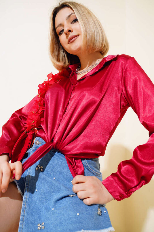 قميص ساتان أحمر كلاريت