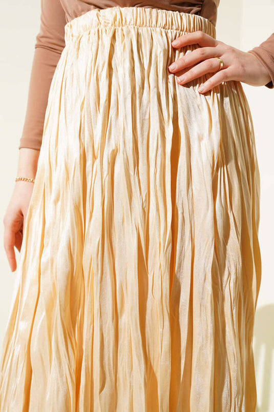 Satin Look Crinkle Skirt Beige