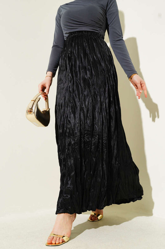 Satin Look Crinkle Skirt Black